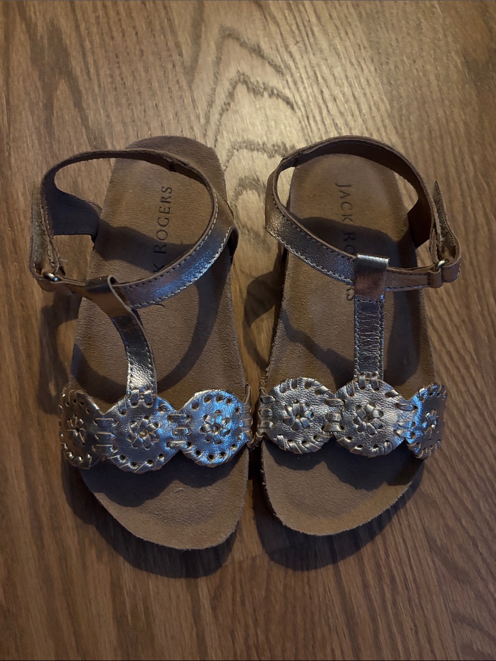 Jack Rogers Kids Gold Metallic T-Strap Sandals with Medallions